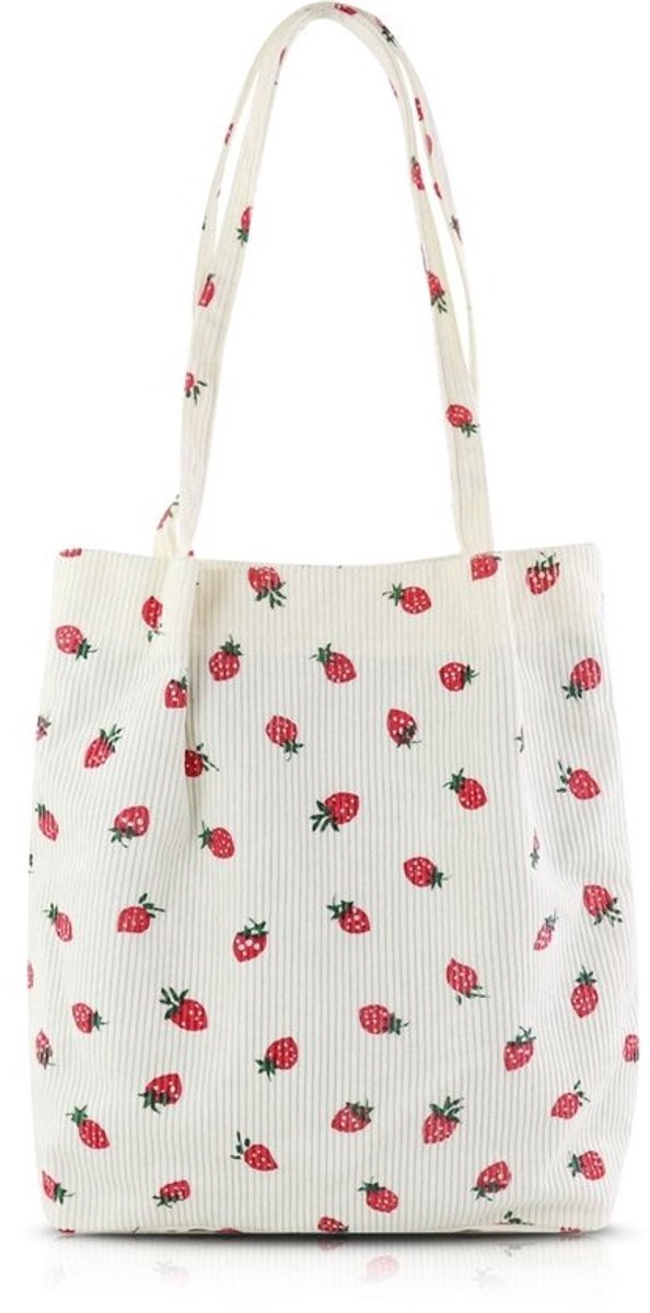 Dailygoods - Corduroy boodschappentas - handtas en schoudertas | Aardbeidruk
