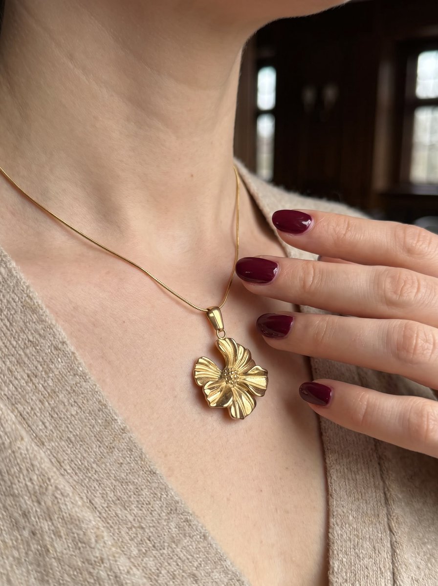 Aneplus Dames Ketting Goudkleurig – Bloem Hanger – Elegante Statement Ketting – Bloemen Sieraad voor Dames