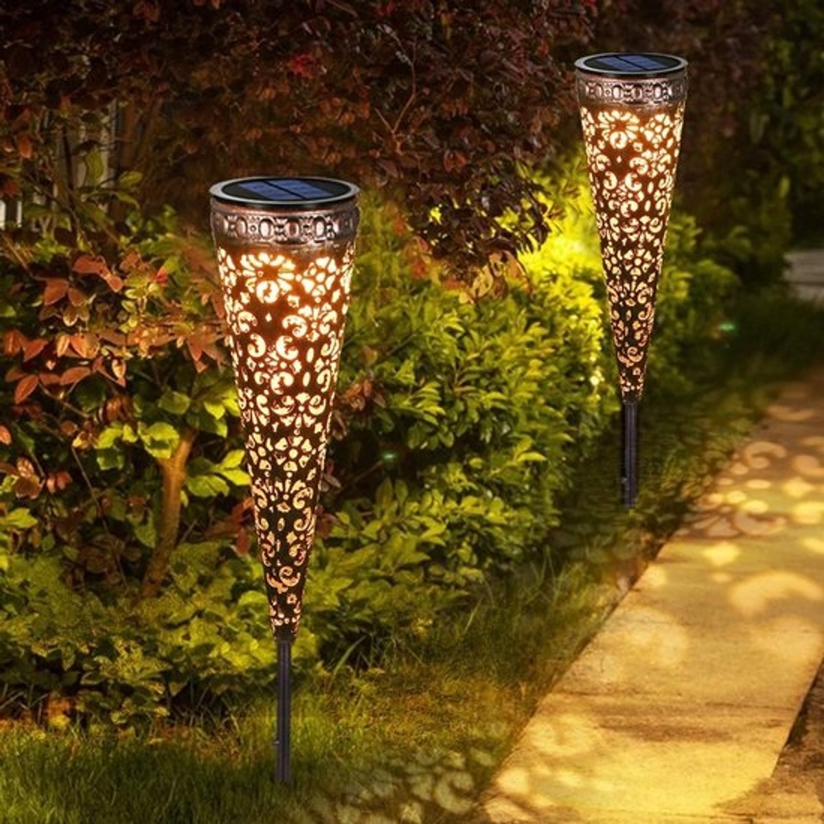 solaire metalen tuinverlichting - waterdichte buitenverlichting met warmwitte leds - voor tuin en patio - voor kerst en tuinpad