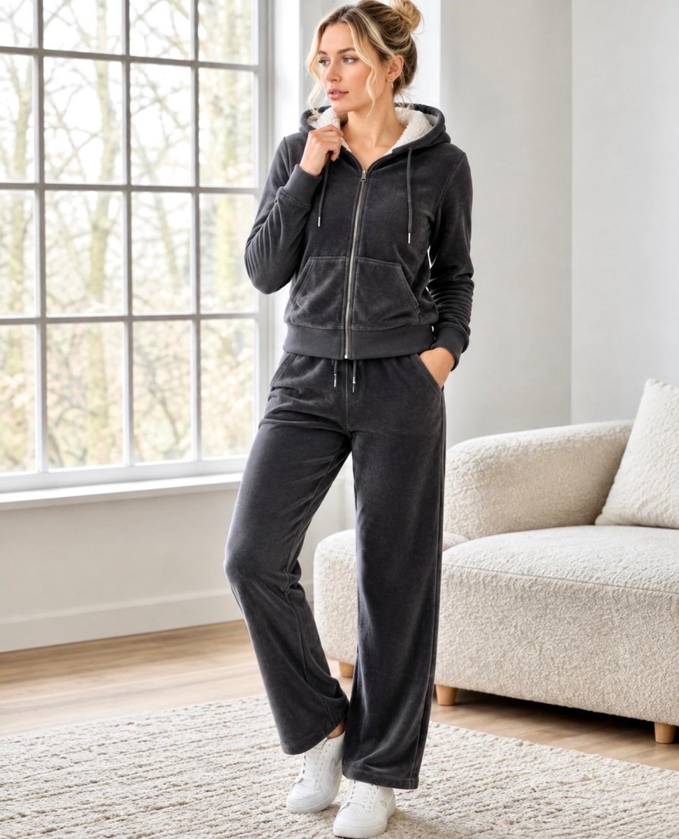 Dames Extra Warm Huispak / Vrijetijdspak -V77- met Teddy Fleece M/L (38-40) GRIJS