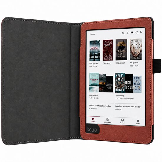 Hoes geschikt voor Kobo Aura H2O Edition 2 - Book Case Premium Sleep Cover Kunstleer Hoesje met Auto/Wake Functie - Cognac Bruin — afbeelding 3