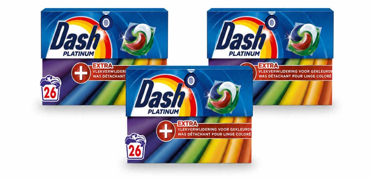 3 x Dash – Wasmiddelcapsules – 4in1 Pods + Extra Vlekverwijdering Color – 26 capsules - Voordeelverpakking - 3 stuks