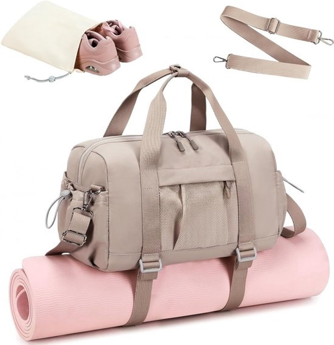 Sporttas Dames - Reistas Gymtas - Sporten Yoga - Apart Schoenenvak - 20 Liter - Zandbruin