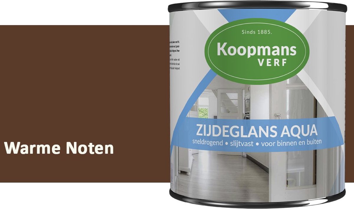 Koopmans Zijdeglans Aqua Lakverf – Zijdeglans houtlak voor kozijnen, deuren en meubels – Binnen & buiten – Watergedragen en sneldrogend – Warme Noten – 750 ml
