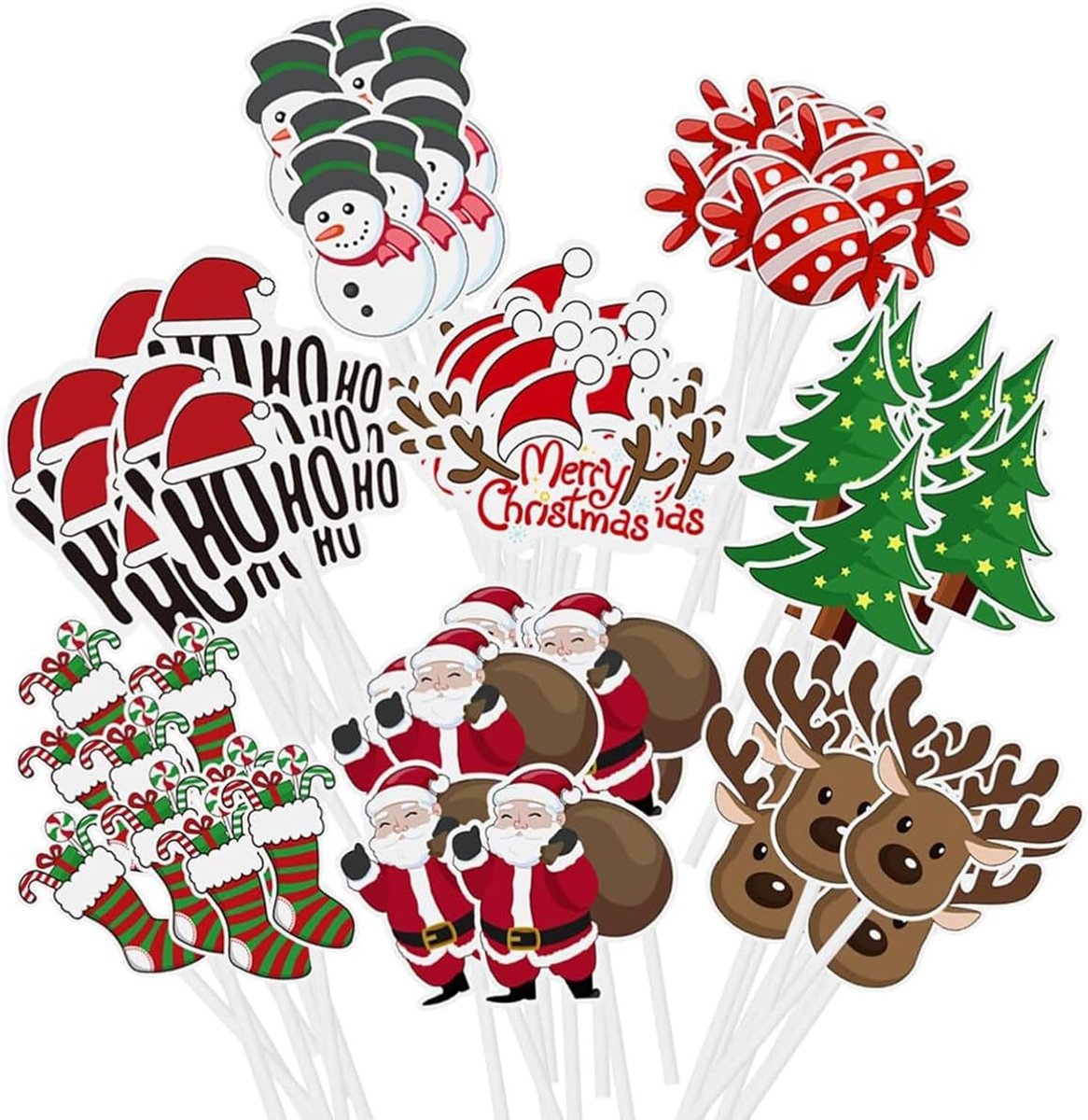 80 stuks Kerst taartdecoratie, Merry Christmas cake toppers, kerst kuchen deco, kerstboom taarten opzetstukken, kerst muffin decoratie bakbenodigdheden