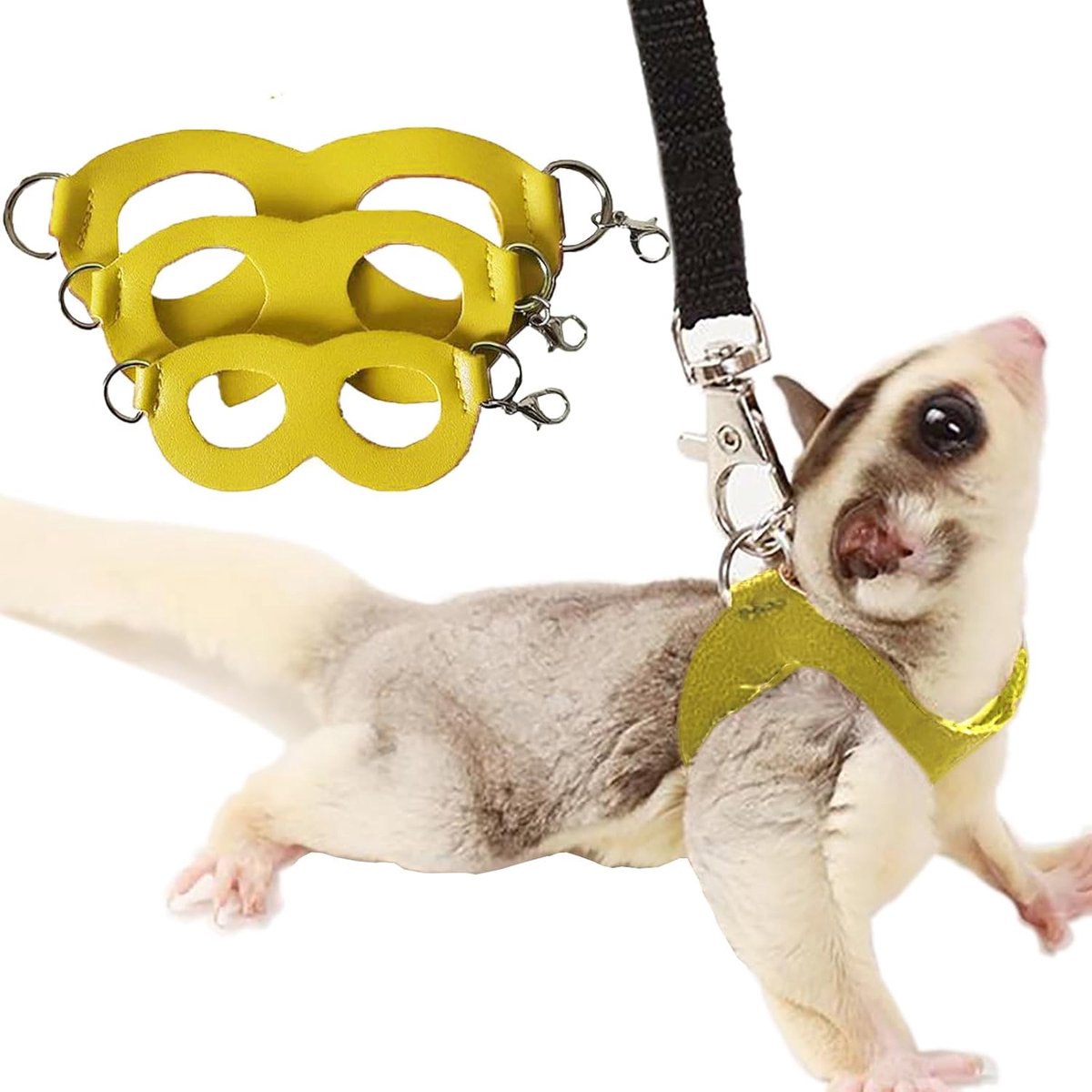 3-pack Sugar Glider harnas en riem set kleine dieren training wandelen vest voor eekhoorn hamster rat geel