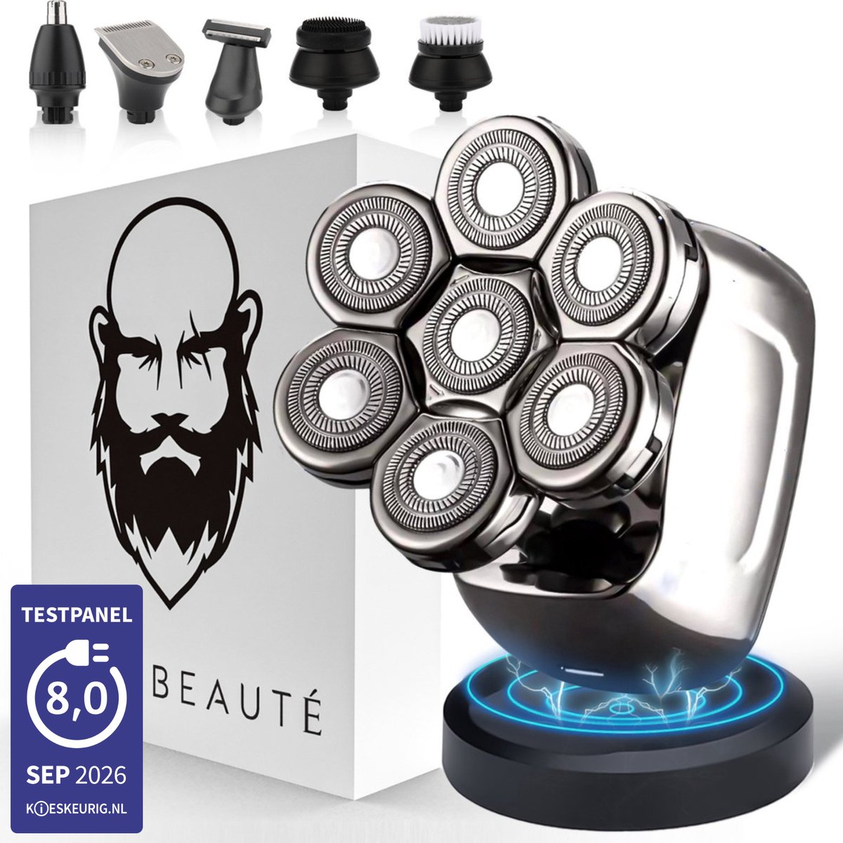 Bol.com 6-in-1 Scheerapparaat Mannen - Trimmer - Tondeuse - Sansbeauté® Skull Sharp PRO - Electric Face & Head Shaver - Hoofd Ka... aanbieding