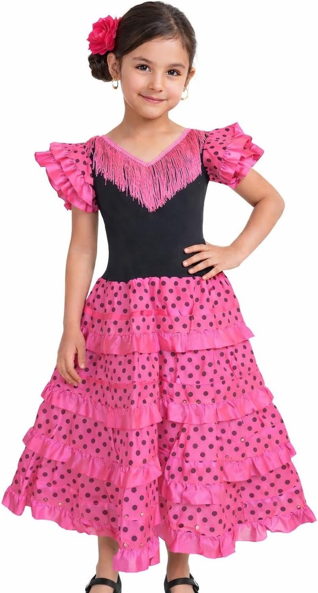 Kinderjurk met flamingo of sevillana