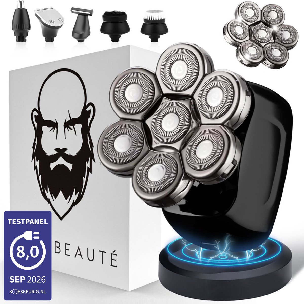 6-in-1 Scheerapparaat Mannen – Trimmer - Tondeuse - Sansbeauté® Skull Sharp PRO - Electric Face & Head Shaver - Hoofd Kaal Scheren – Nat & Droog - Draadloos Opladen - Elektrisch