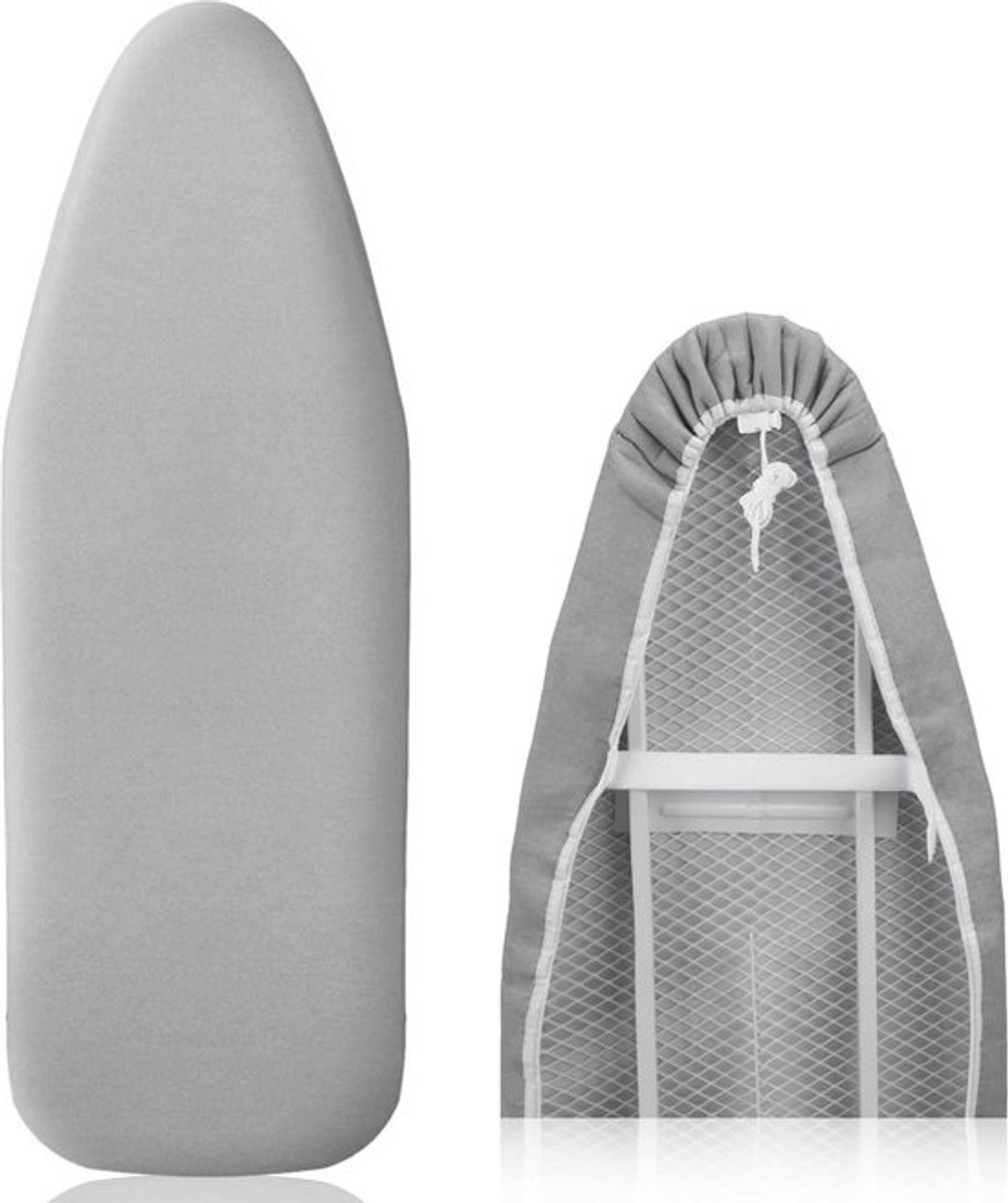 Nieuwe premium strijkplankhoes voor snel en gemakkelijk strijken, voor stoomstrijkijzers, zilvergrijs, veergesp, 30-35 cm x 108-115 cm (maat M)