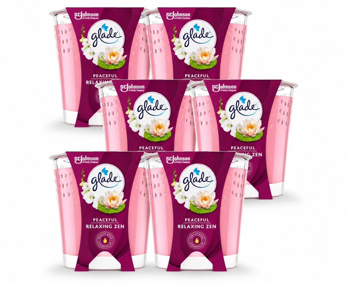 Glade 6 x Glade - Geurkaars Relaxing Zen - 100% Raapzaadwas - 112 g - Voordeelverpakking - 6 stuks lichtblauw