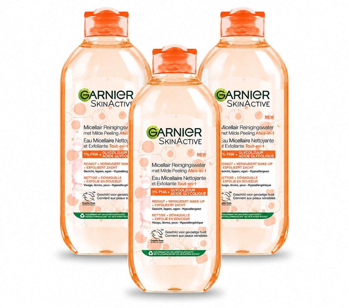3 x Garnier - SkinActive - Micellair Reinigingswater - Milde Peeling - Alles-in-1 - 400 ml - Bulkverpakking - 3 stuks