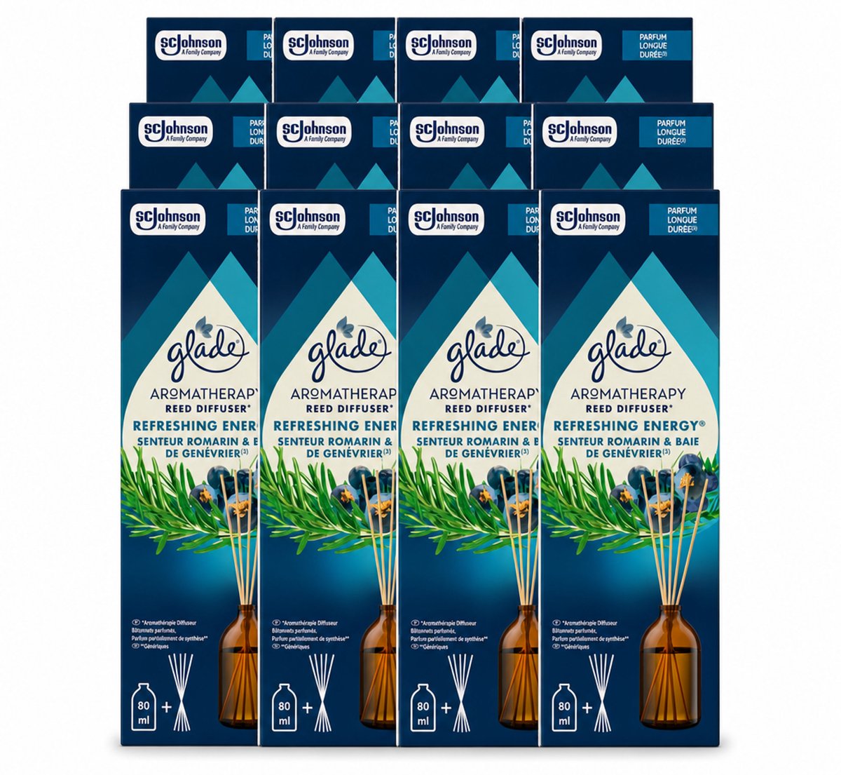 12 x Glade - Geurstokjes Verfrissende Energie - Aromatherapie Geurverspreiding - 80 ml - Voordeelverpakking - 12 stuks