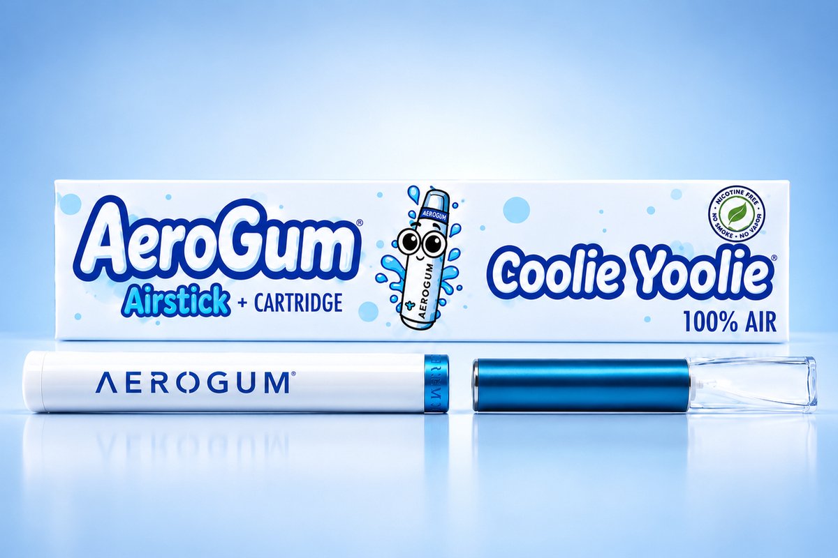AeroGum® AirStick Starter Kit met Verwisselbare Cartridge – Hulp bij Stoppen met Roken & Vapen – Nicotinevrij Alternatief – Coolie Yoolie Mint Smaak – Geen Nicotine, Rook of Damp – Geen Batterij