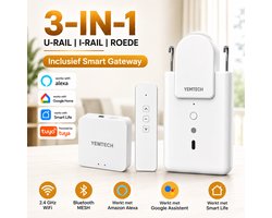 Yemtech® Slimme Gordijnmotor 3-in-1 WIFI en Bluetooth - Gordijnrobot met Afstandsbediening - Smart Home Hub - Gateway - Voor U-rail, I-rail en Roede - Wit