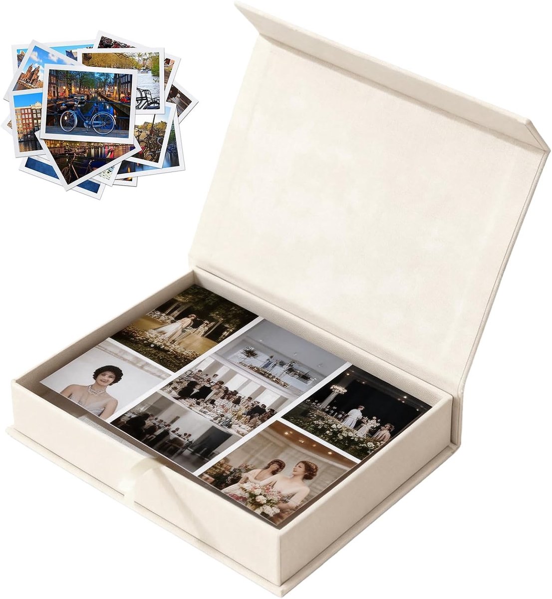 Linnen Fotobox 17,5 x 12 x 4,2 cm - Magnetische Opbergdoos voor Foto's, Certificaten en Scrapbooking Accessoires