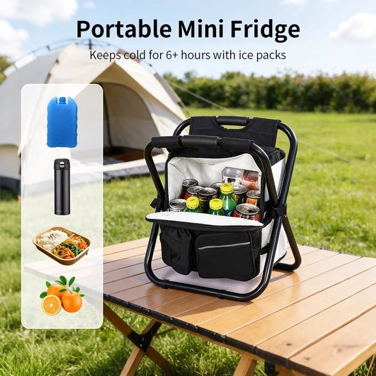 Tremeo 3-in-1 Campingstoel met Geïsoleerde Koeltas - Compact en opvouwbaar - Rugzak - Visstoel - Inklapbaar krukje - Tot 150kg — afbeelding 4