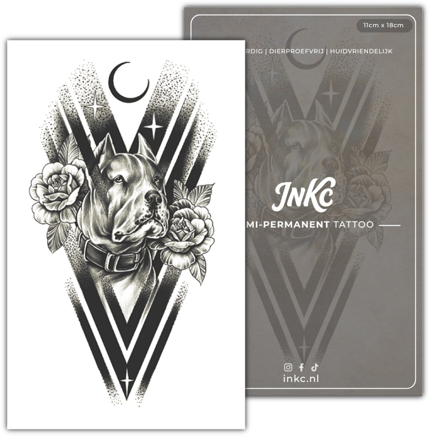 INKC - Tijdelijke Tattoo - Mystieke Hond - Nep Tattoo - Plak Tattoos - Blijft tot 2 weken - 11 x 18cm