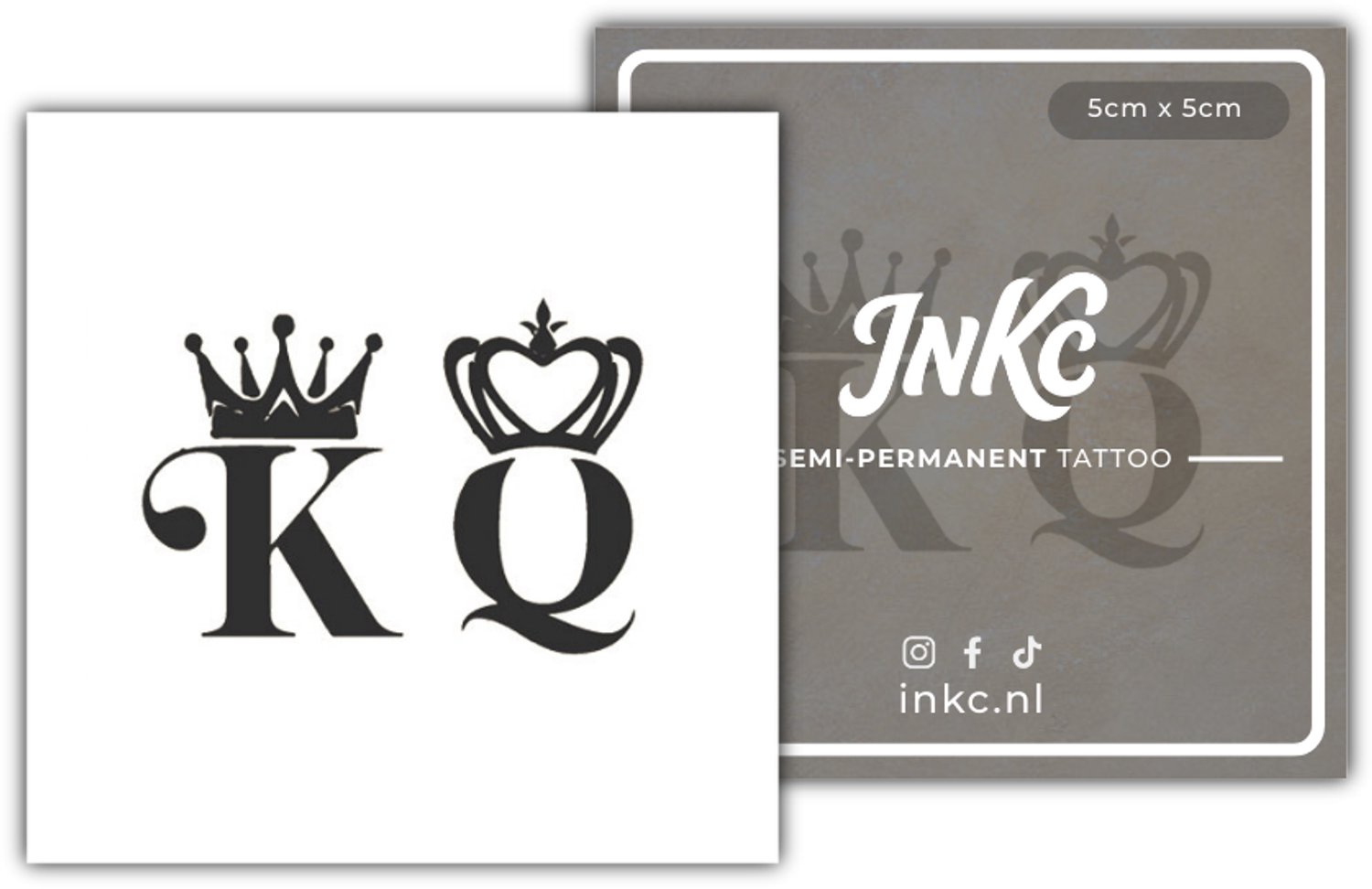 INKC - Tijdelijke Tattoo - King Queen - Nep Tattoo - Plak Tattoos - Blijft tot 2 weken - 5 x 5cm