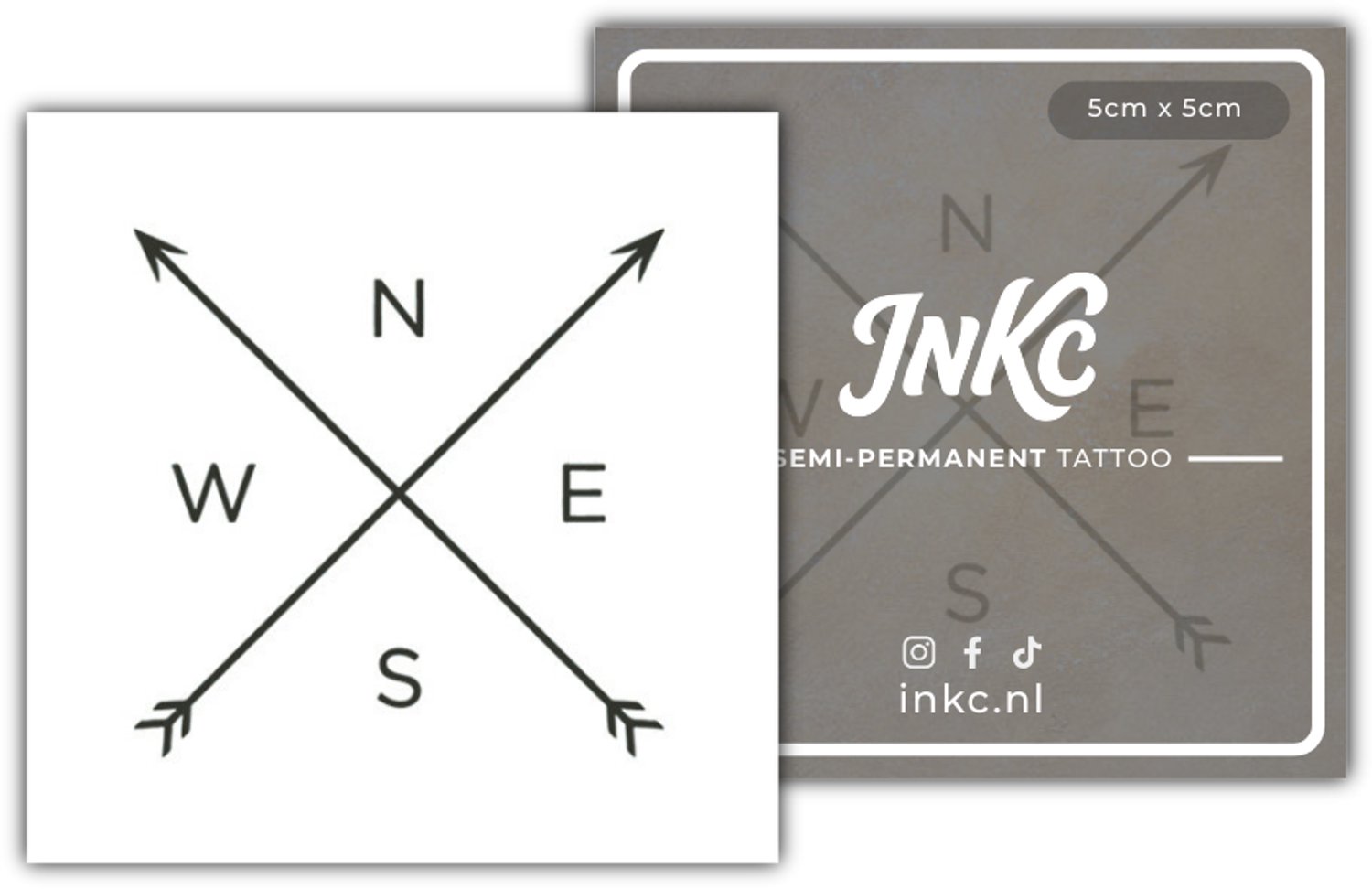 INKC - Tijdelijke Tattoo - Richting - Nep Tattoo - Plak Tattoos - Blijft tot 2 weken - 5 x 5cm