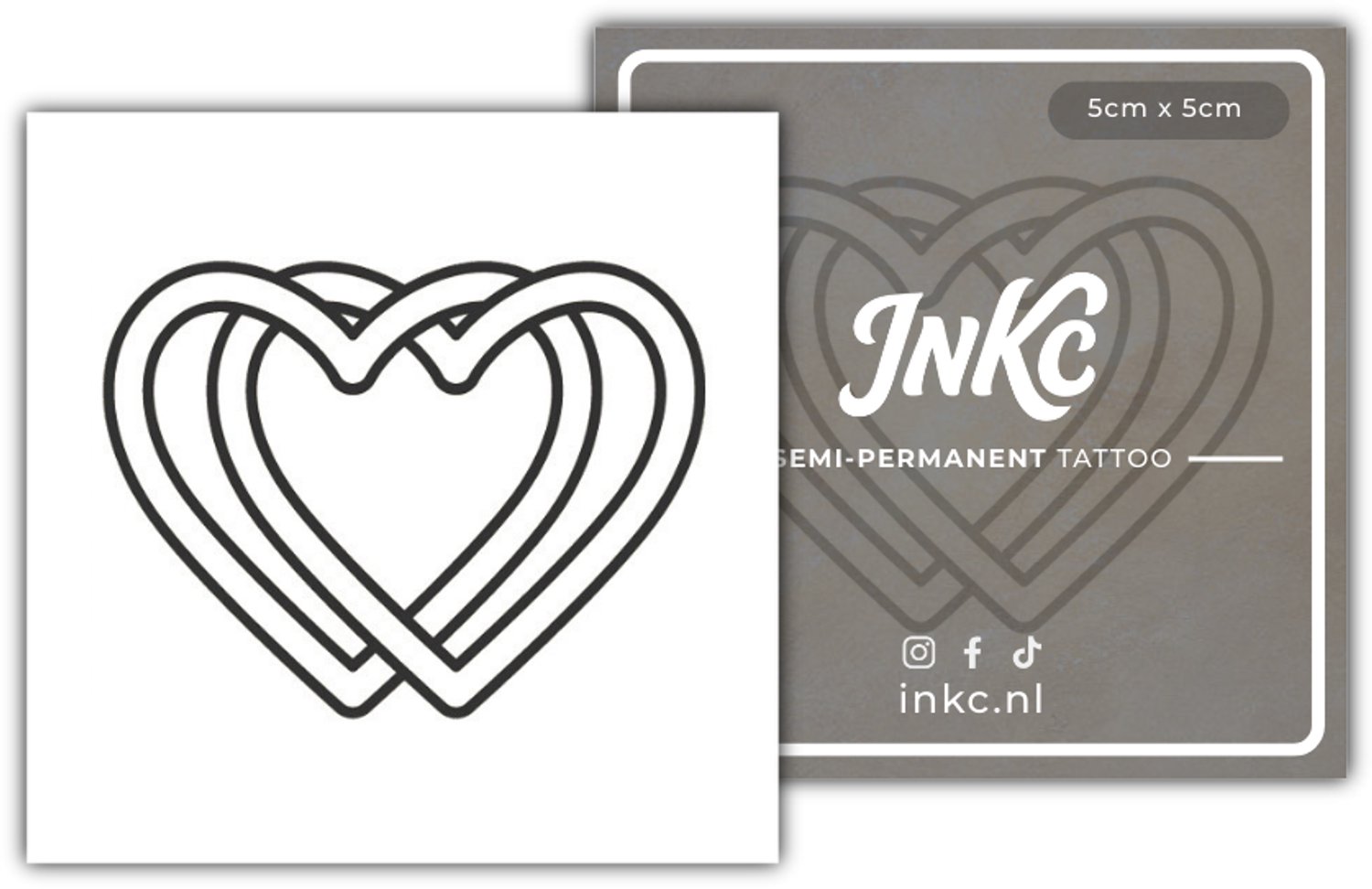 INKC - Tijdelijke Tattoo - Dubbele Hartjes - Nep Tattoo - Plak Tattoos - Blijft tot 2 weken - 5 x 5cm