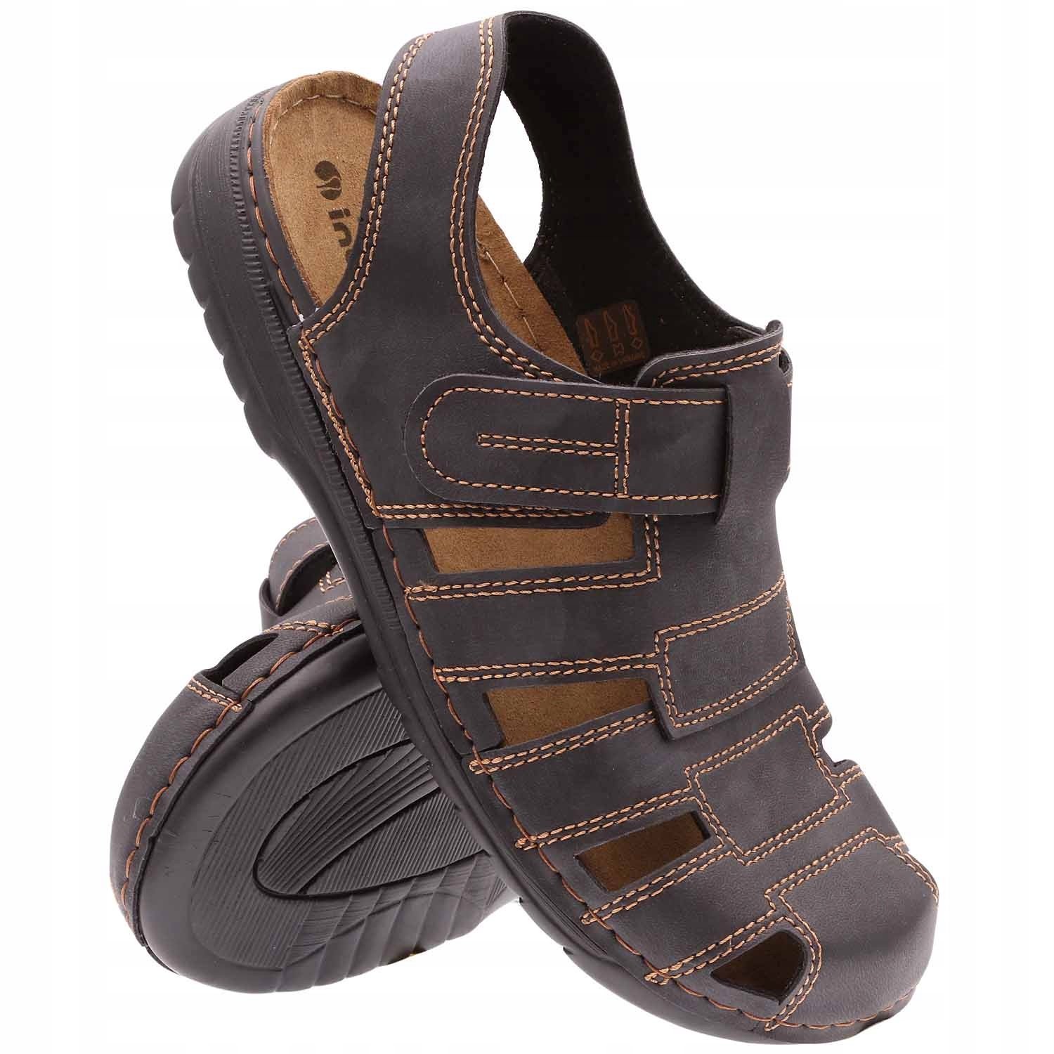 Inblu Heren Sandalen IN-35-20 Comfortabele Leren Inlegzool Zwart