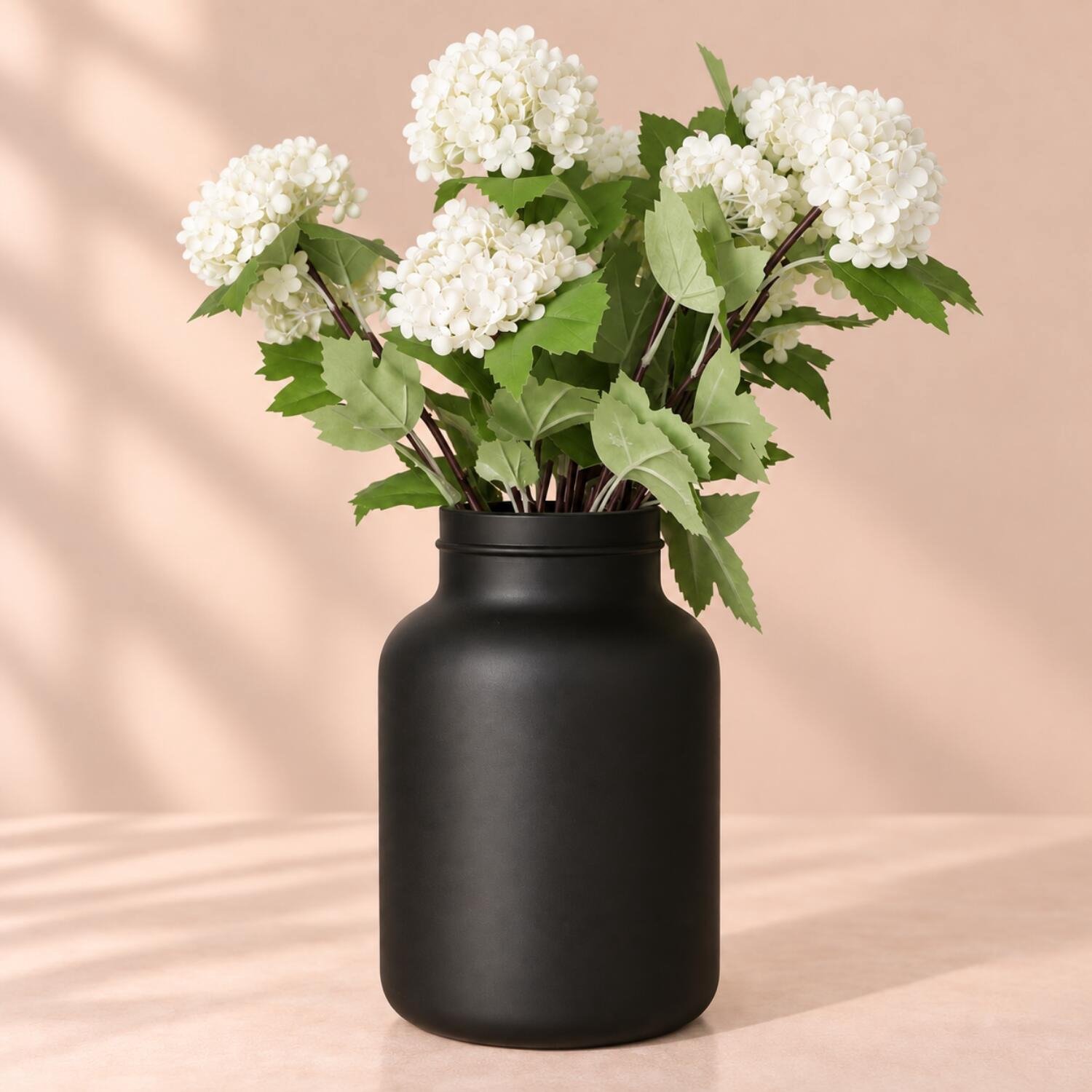 Bellatio Design Kunstbloem Viburnum / sneeuwbal Roseum - 6x - 50 cm - creme wit - losse steel - kunst zijdebloemen