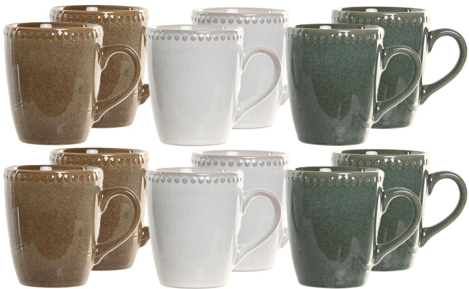 Bellatio Design Koffiekopjes Jungle Fever - set 12x stuks - bruin-wit-groen - 350 ml - bekers - mokken - 12 cm