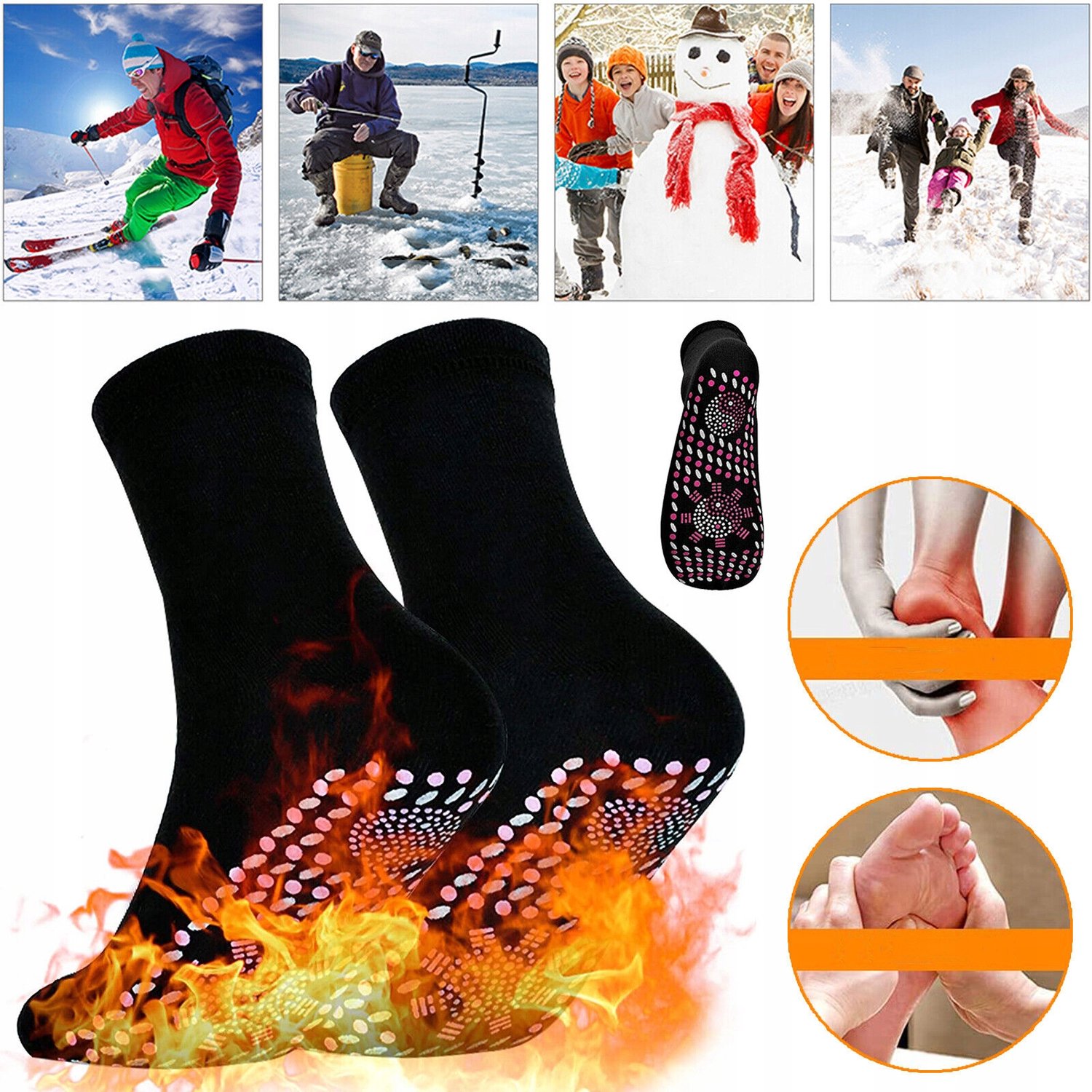 2 Paar Zelfverwarmende Sokken met Tourmaline Magneettherapie Unisex Massage Sokken voor Koude Voeten Ademende Katoenen Winter Sokken voor Buitenactiviteiten Ideaal Sinterklaas- Kerstcadeau Zwart