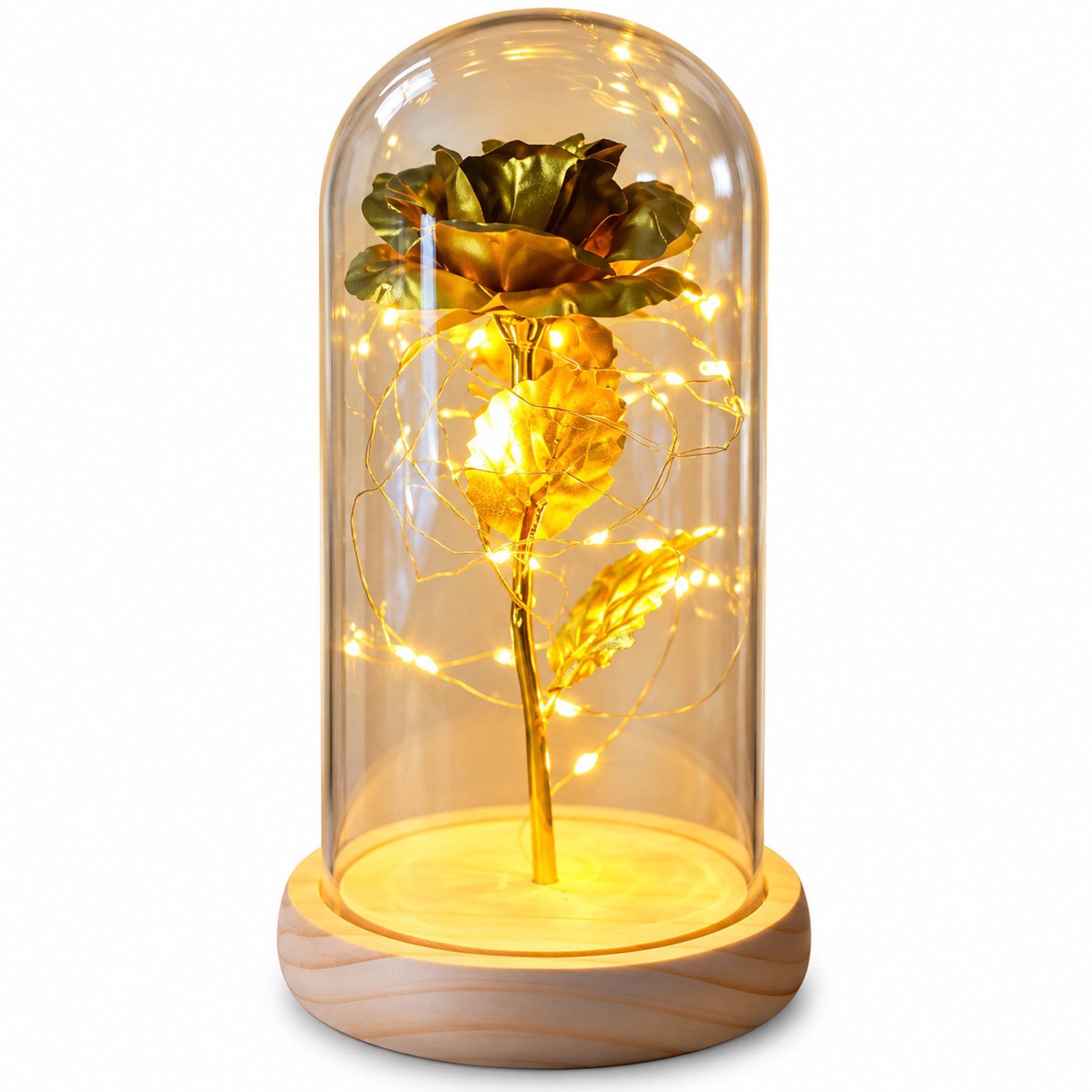 Nina's Giftshop® Eeuwige Gouden Roos in Glazen Stolp met LED – Romantisch Cadeau voor Haar – Vrouw, Vriendin, Moeder – Valentijn, Verjaardag, Kerst