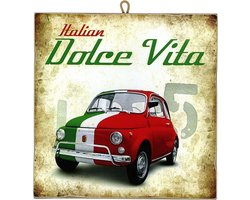 Vintage Wanddecoratie Hout 15x15cm - La Dolce Vita Stijl