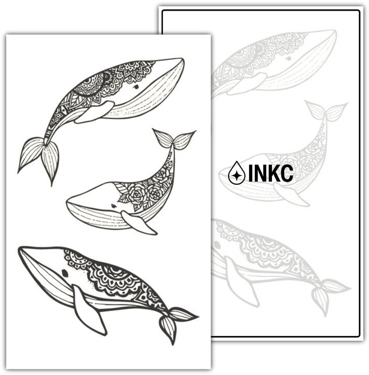 INKC - Tijdelijke Tattoo - Walvissen - Nep Tattoo - Plak Tattoos - Blijft tot 2 weken - 11 x 18cm