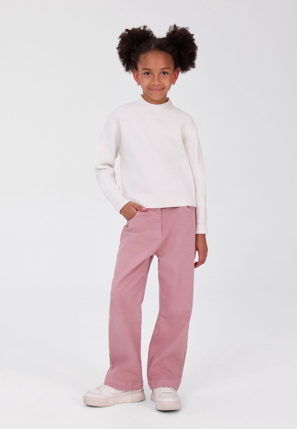 Minoti wijde broek meisjes – vijfzakkenmodel – verstelbare taille – roze