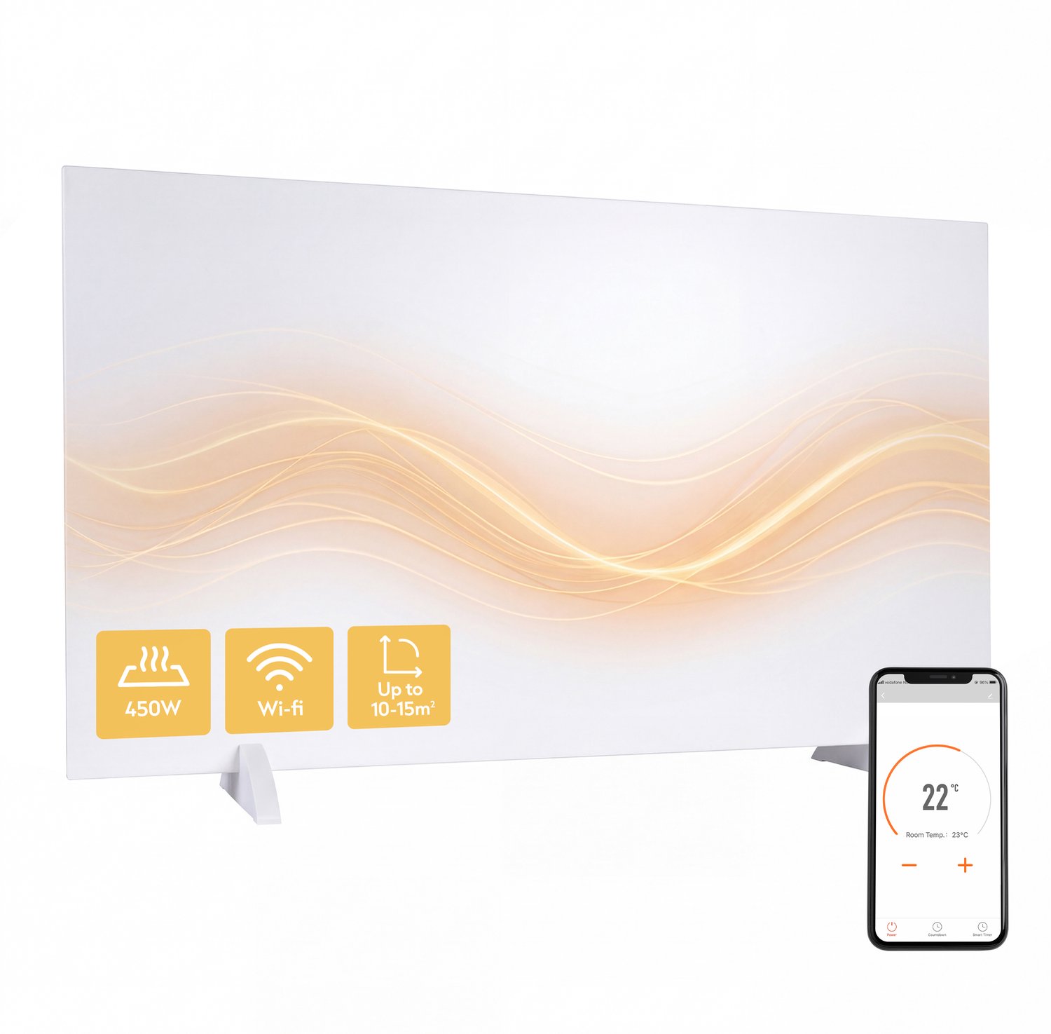 Bol.com Silvergear Infrarood Verwarmingspaneel Premium - Infrarood Paneel - Verplaatsbaar - WIFI - 450W - Wit aanbieding