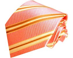 Zijden Jacquard Stropdas - Zalm Roze Beige/Bruine Streep - Merkloos