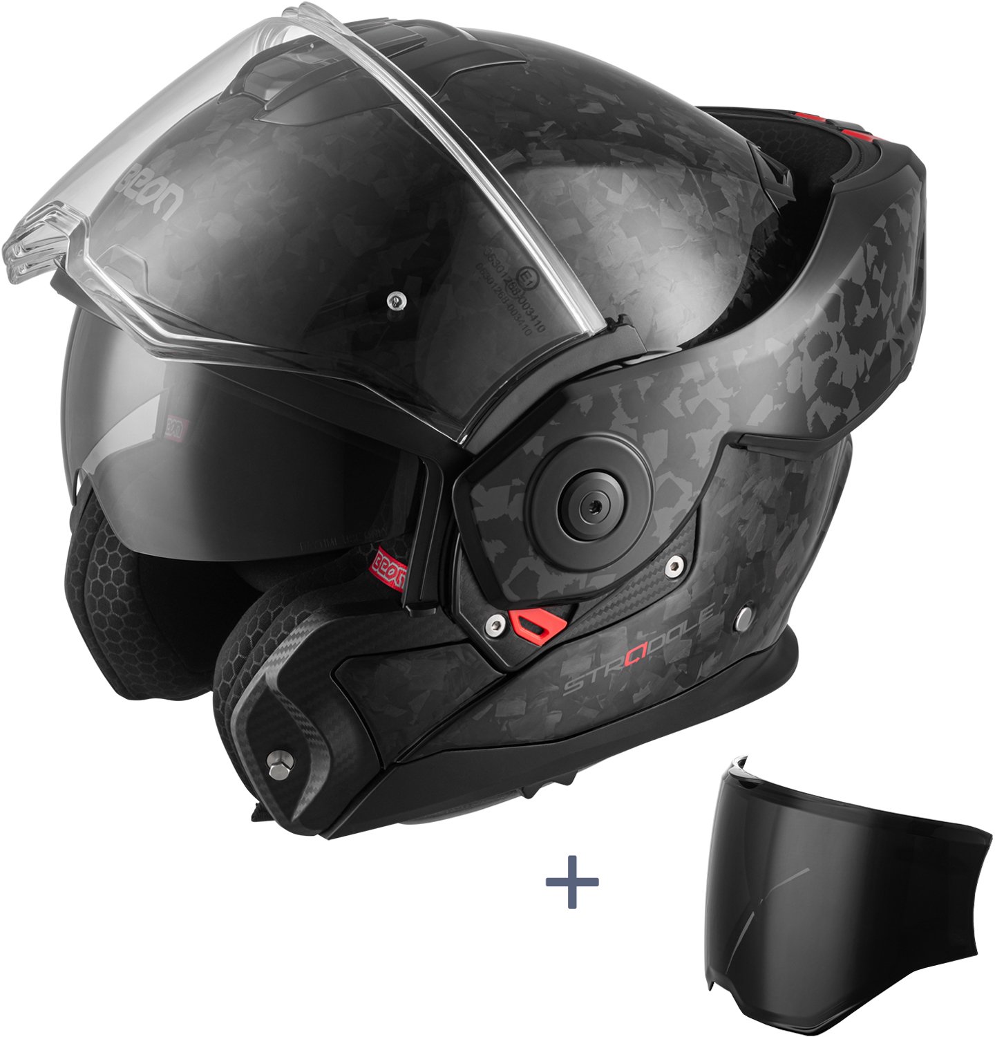 BEON Stradale Forged Carbon - Motorhelm - XXL - Systeemhelm met Zonnevizier - 180º Verstelbare Integraalhelm - Jethelm - Zwart