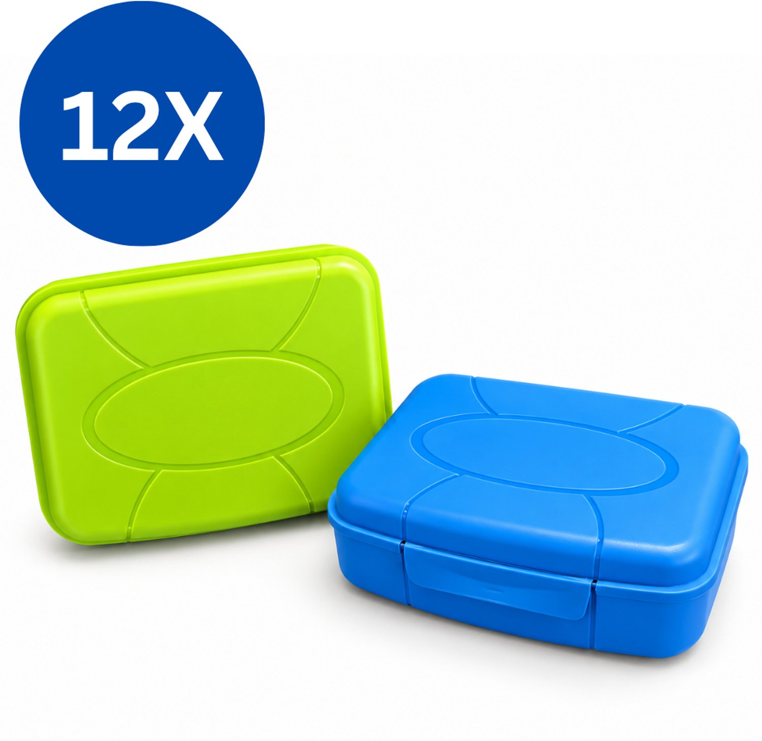 Alpfa – Broodtrommels – Lunchboxen 1,3 Liter – Set van 12 Stuks – Vershoudbakjes met Klikdeksel – Groen en Blauw