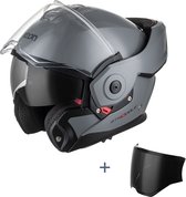 Nardo grijze Beon Stradale systeemhelm met transparant vizier, zonnevizier en extra donker vizier.