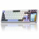 EPOMAKER x AULA L99 - Wit / Blauw - Mechanisch Gaming Toetsenbord – 96% Layout – Groot LCD Display – RGB – Tri-Mode – Hot-Swappable – Draadloos & Bedraad