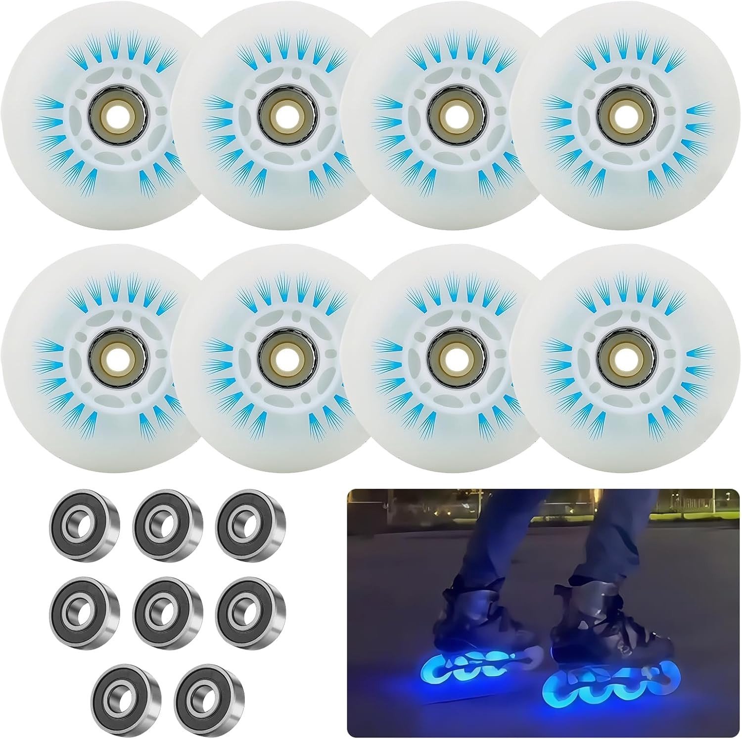 Luminous Inline Skate Wielen 76mm 8 Stuks PU Wielen met Kogellagers voor Rollerskates en Skateboarden
