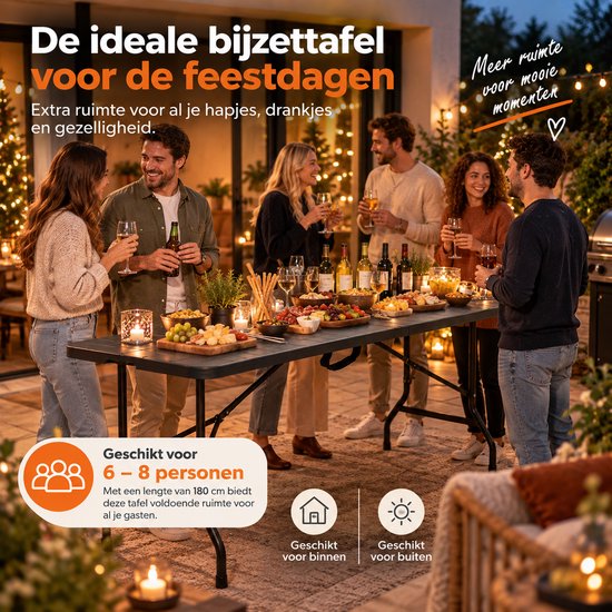 Rijoka Klaptafel Plooitafel - campingtafel houtlook - 6 tot 8 personen - 70x180cm van Merkloos — afbeelding 2