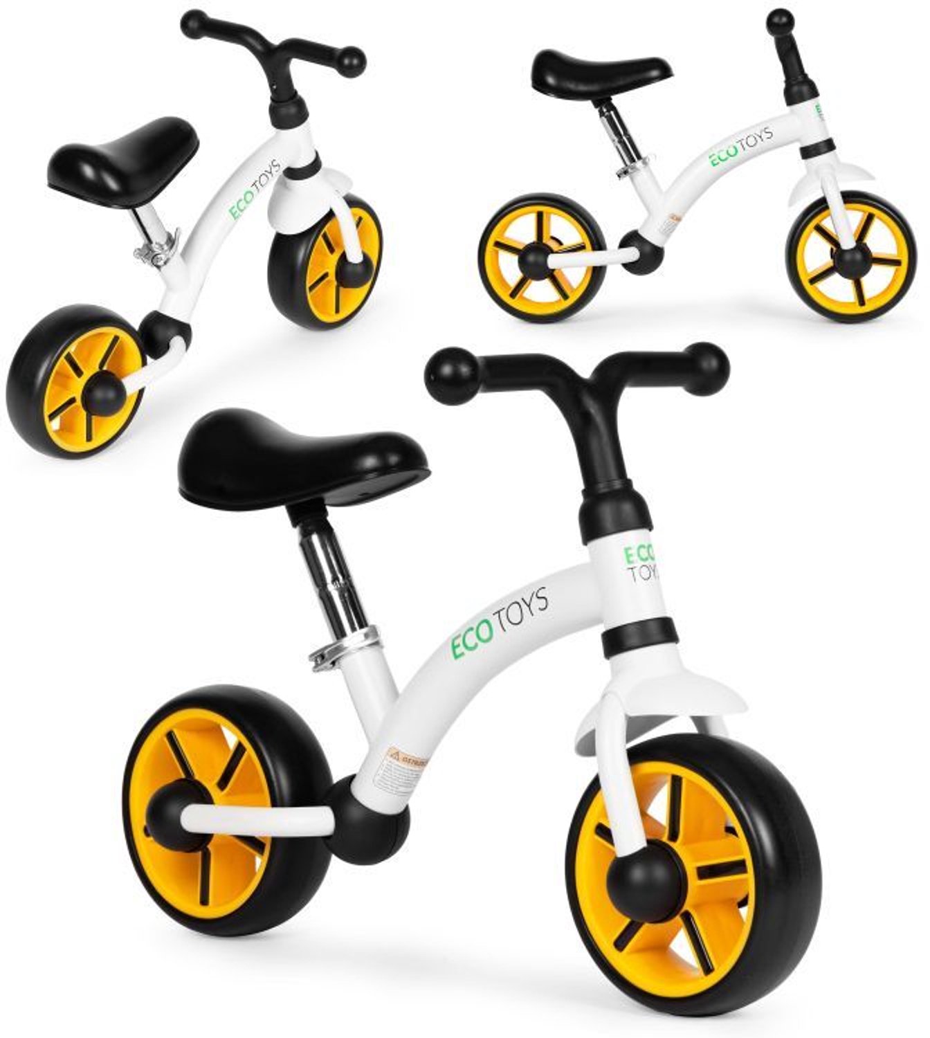 ECOTOYS Loopfiets - EVA Wielen - Verstelbaar Zadel - Zwart - 3+