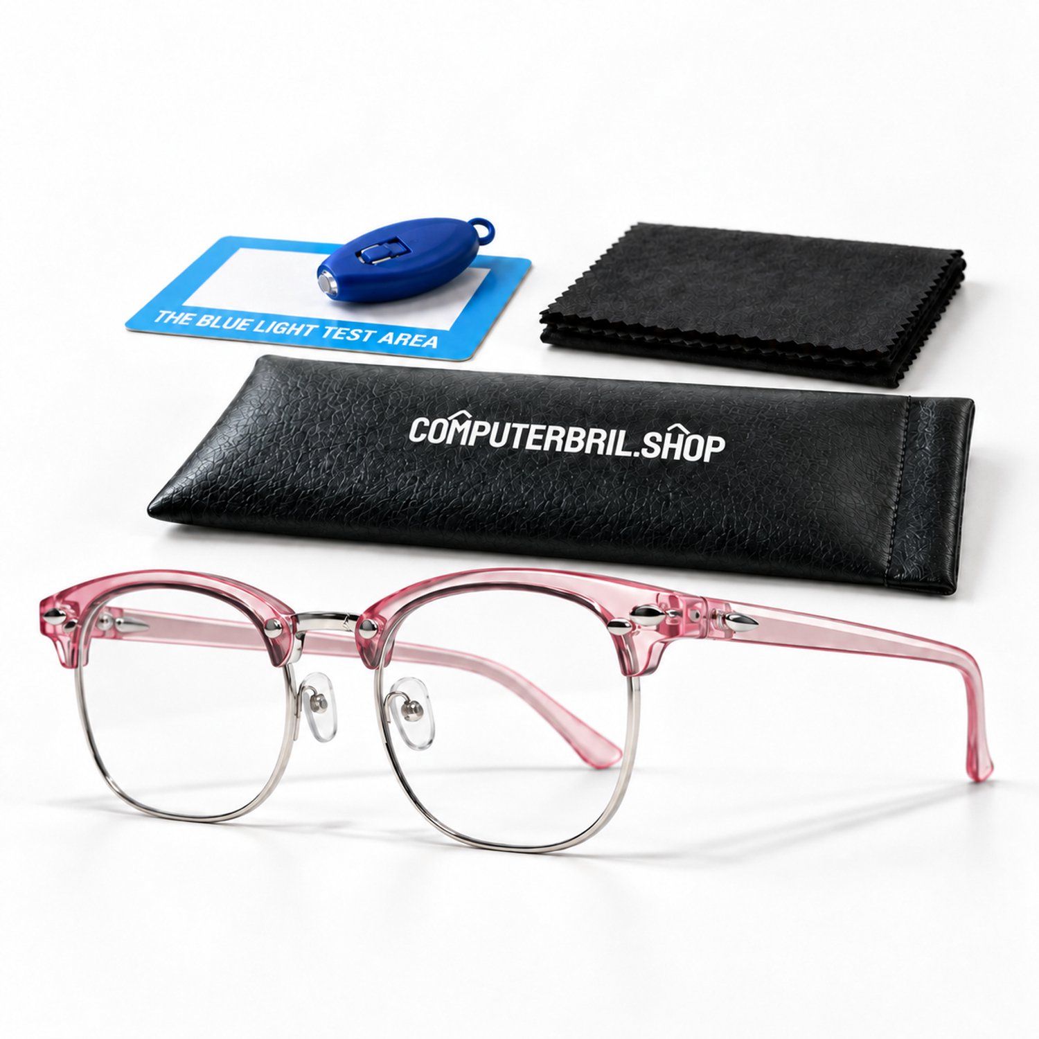 Blauw Licht Bril Zonder Sterkte - Computerbril - Beeldschermbril - Blue Light Glasses - Clubmaster - Roze / Zilver