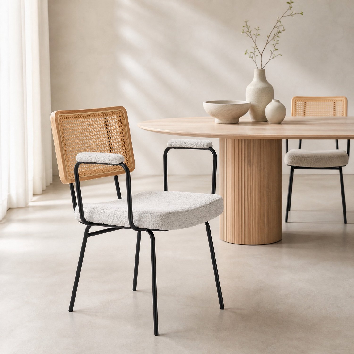 WUVRIE Eetkamerstoelen set van 2 - Chenille bekleding, armleuningen en verstelbare metalen poten - Ivoor