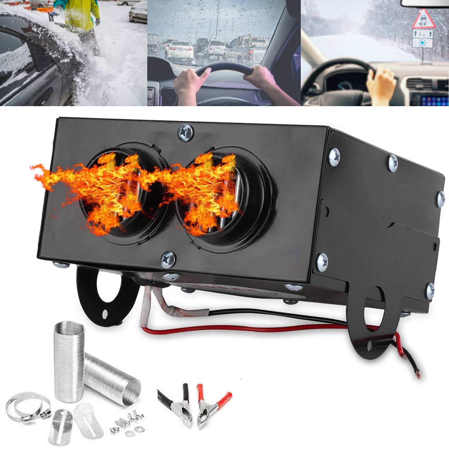 500 W 12 V-Autoverwarming - Voorruitontwasemer Met 2 Openingen - Auto-Ontdooier - Met Dubbele Luchtslangen