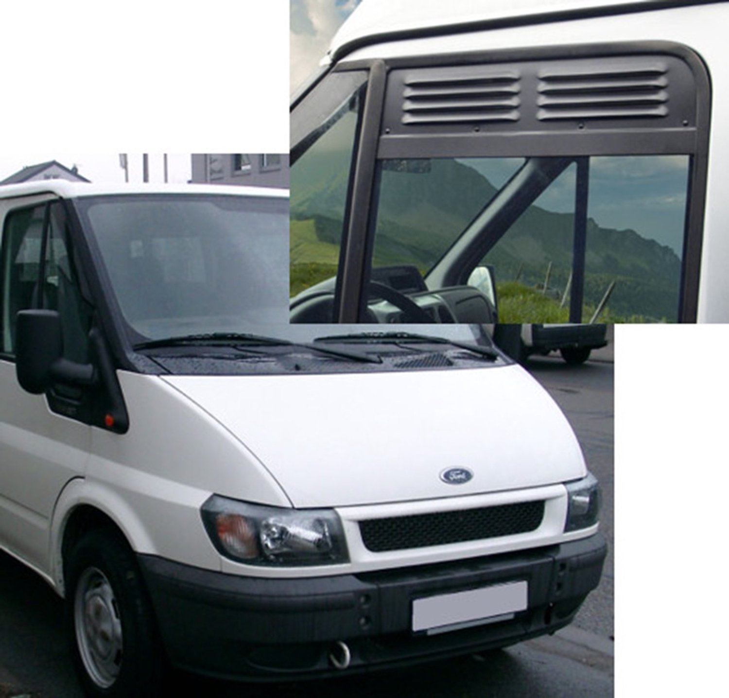 Ventilatieroosters Ford Transit 2000-2013 – Raamroosters Voorramen – 2-delige Set met Muggengaas – Camper & Buscamper