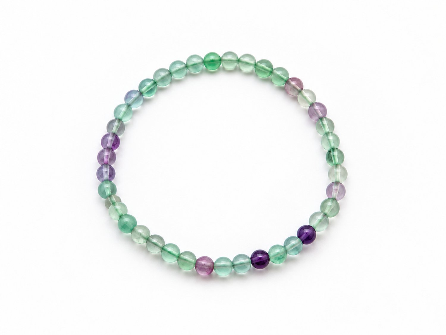Fluoriet Armband 17 cm – Natuurlijke Edelsteen Armband met 4 mm Kralen – Groen Paarse Fluoriet Kralenarmband – Elastische Edelsteen Armband voor Dames en Heren