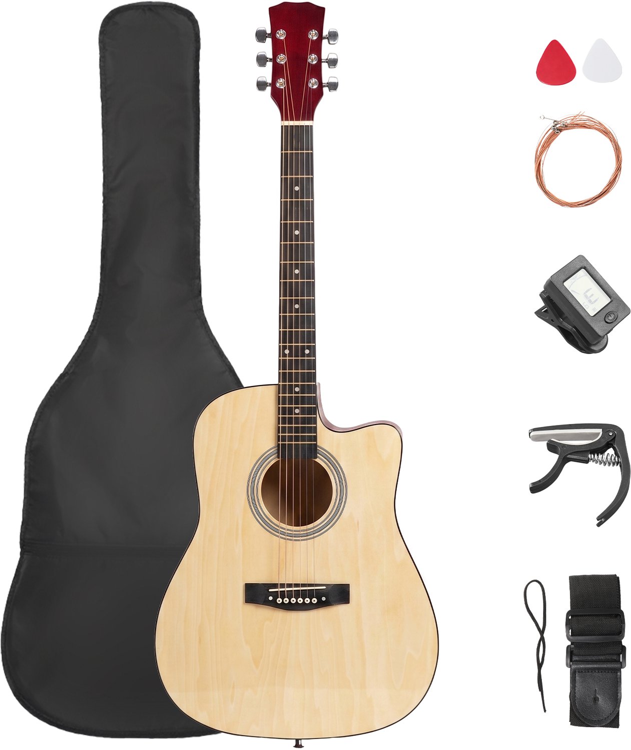 Folk-gitaar 41 inch van massief hout voor beginners - Bovenblad sapelli, Precisiestemmechanieken