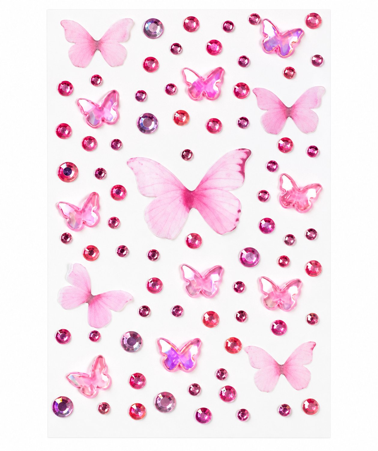 Face & Body Jewels Roze Vlinders Diamanten [Dots Strass Steentjes met Zelfklevend Plaklaag - Sticker Diamantjes voor Lichaam en Gezicht - Festival Tattoo Set Outfit Glitter - Juwelen Rhinestones Rhine stones - Plak Diamantjes]