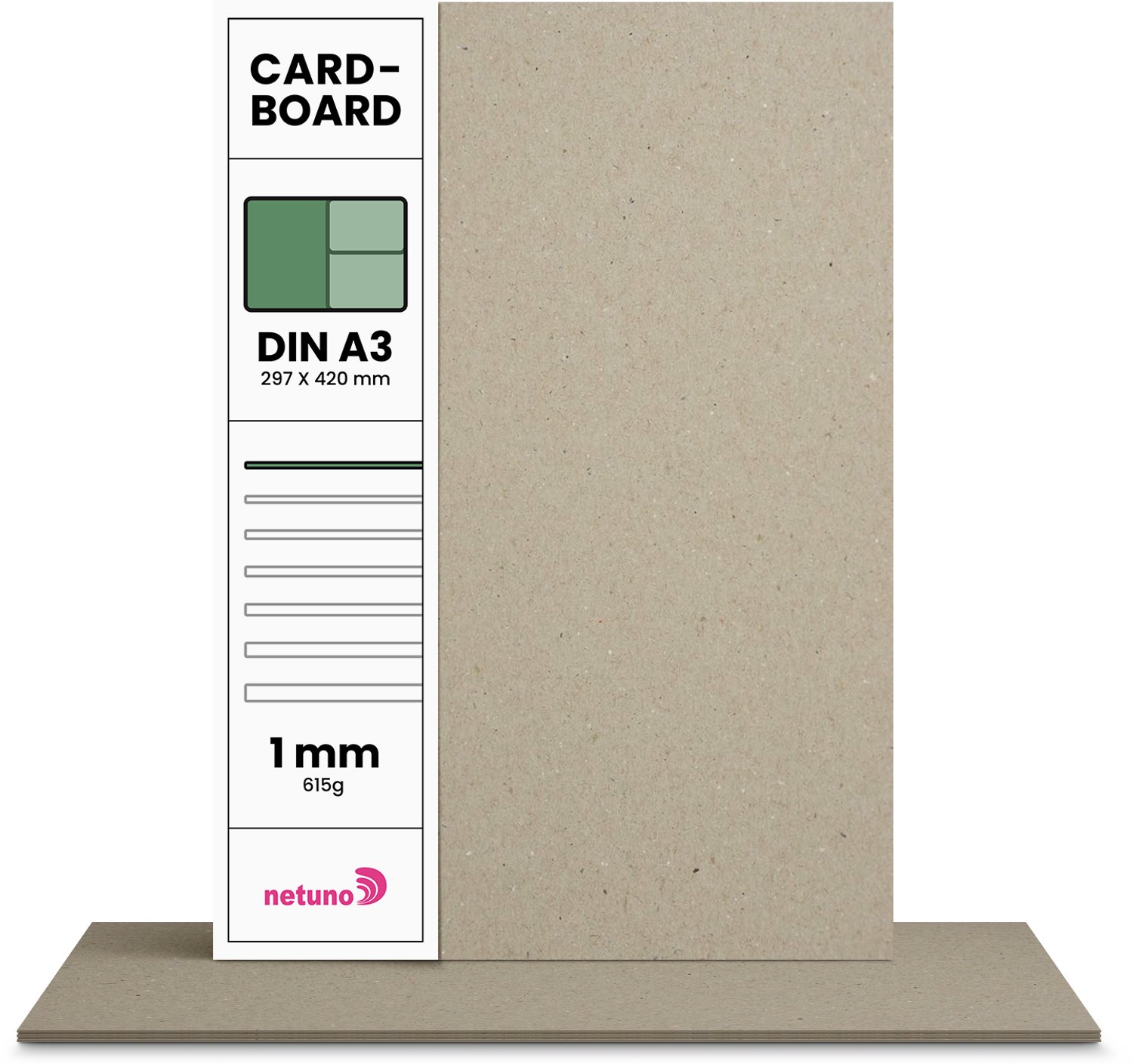 Karton papier - Grijs - A3 - 29,7 x 42 cm - 1mm - 615 gram - 20 vellen - Netuno